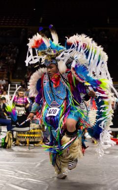 Pow wow dancer in Native American performance ware