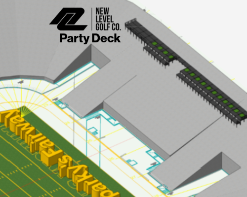 Rendered mock-up image of the New Level Golf Col. Party Deck