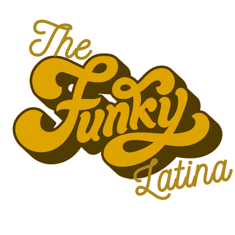 The Funky Latina in brown script