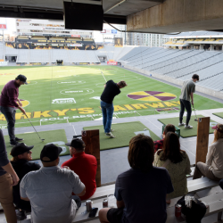 Bleacher view of bays and guests