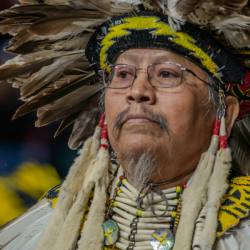 Pow Wow performer in brown. Photo by Tim H. Murphy.